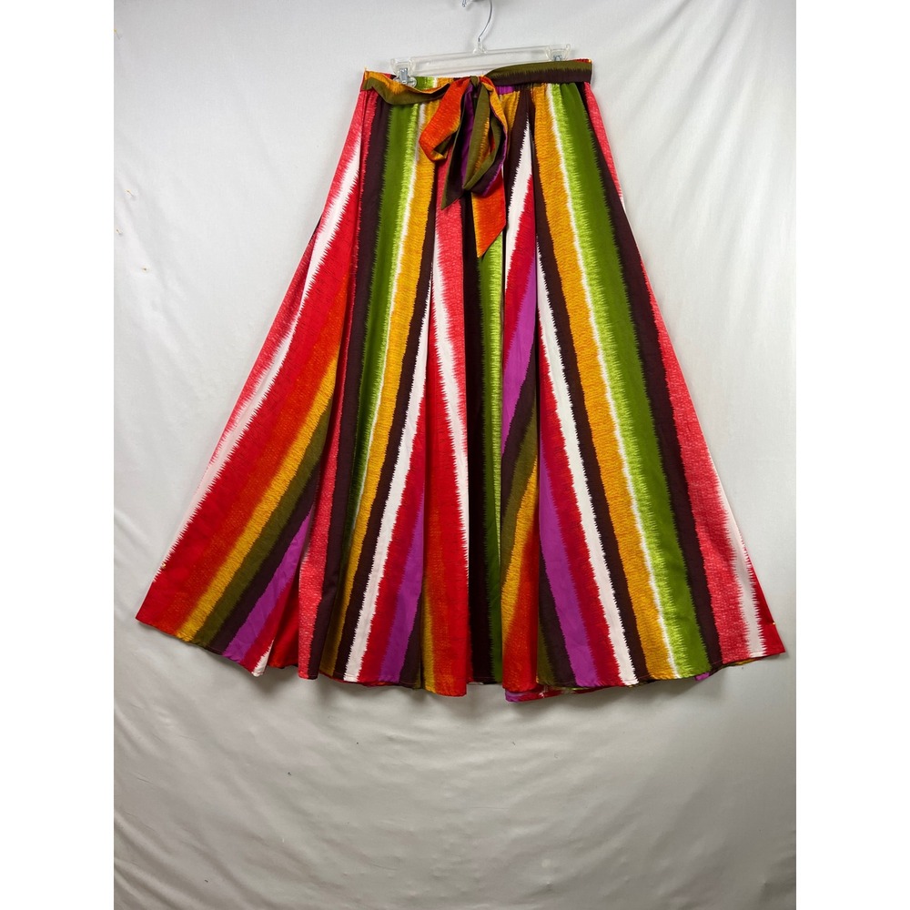 Her Destiny Maxi Skirt Women Medium Multicolor Ikat Stripe Elastic Tie Waist